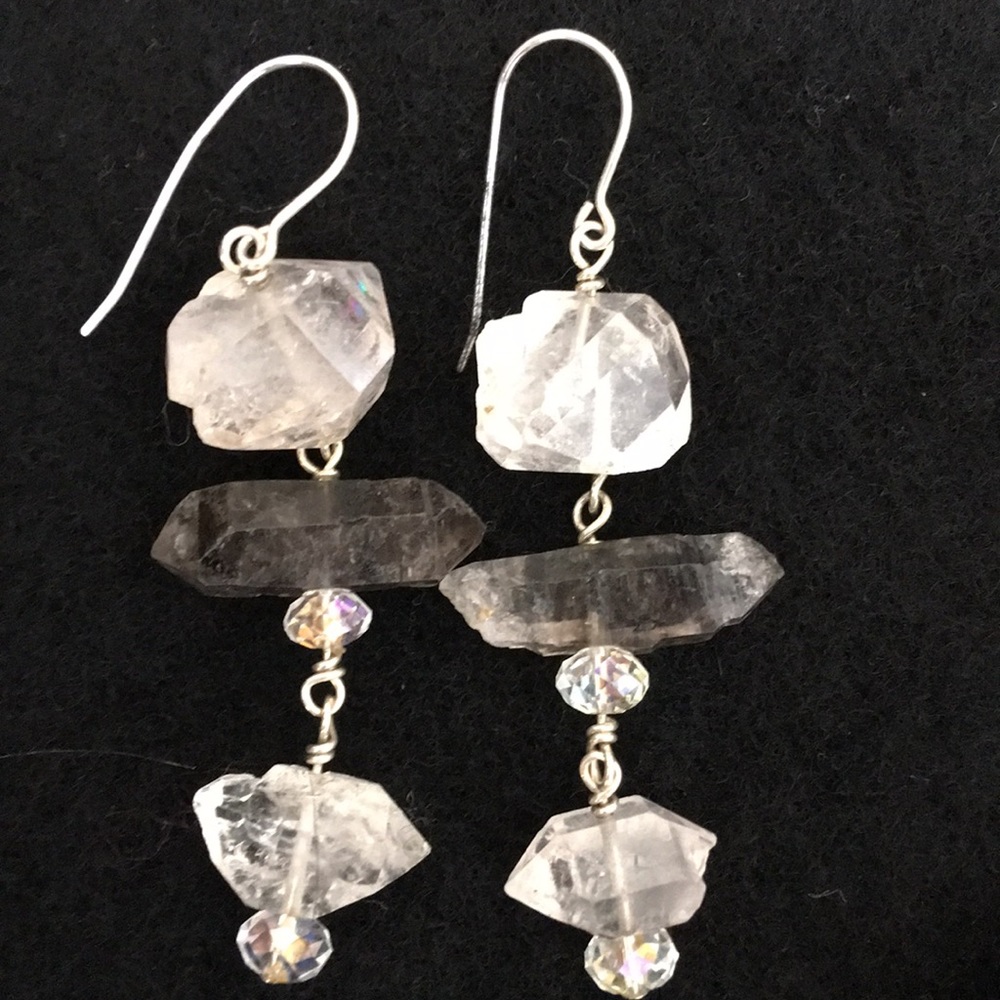 Natural quartz + cut crystal earrings